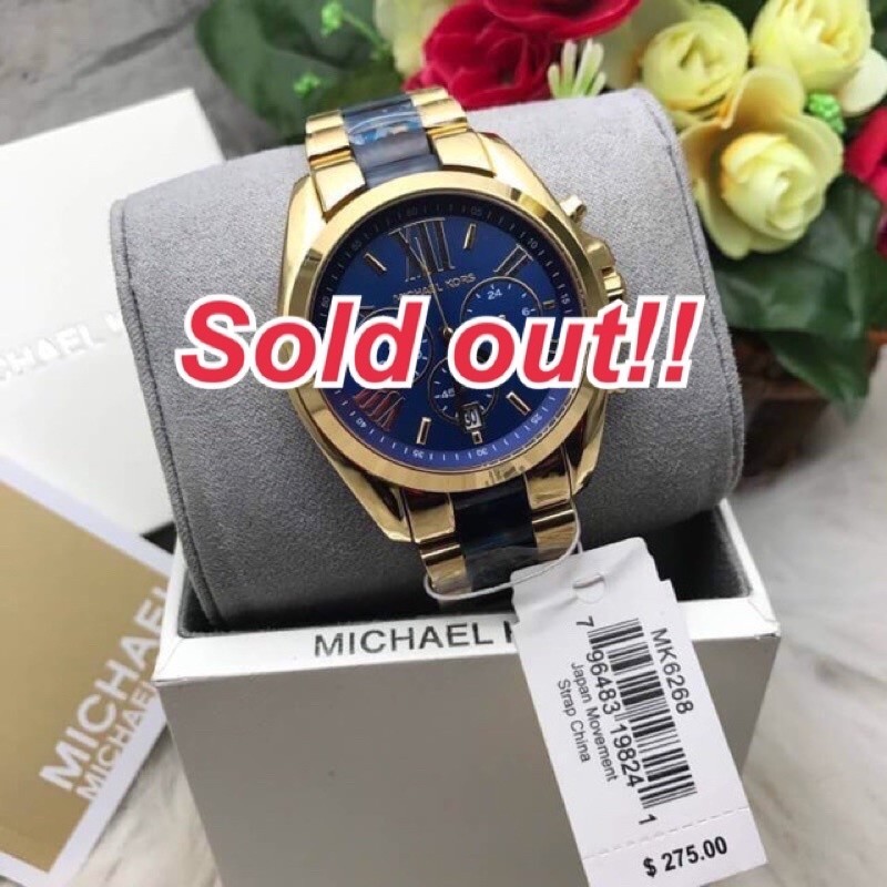 ♞,♘,♙MK6268 นาฬิกาผู้หญิง Michael Kors MK6268 Gold-Tone Bradshaw สีสวยมากกกก สีทองคู่กับน้ำเงิน