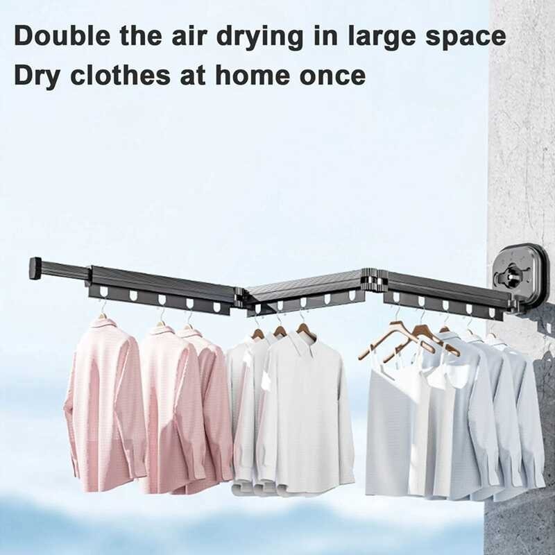 Clothes Folding Rack Aluminum Clothes Hangers Black Wall Mount Rack Drying Rack Sucker Install