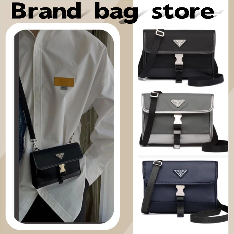 ♞,♘ปราด้า Prada Re-Nylon and Saffiano shoulder bag/กระเป๋าใส่มือถือ/สะพายข้าง/กระเป๋าบุรุษ/ตัวแทนจั