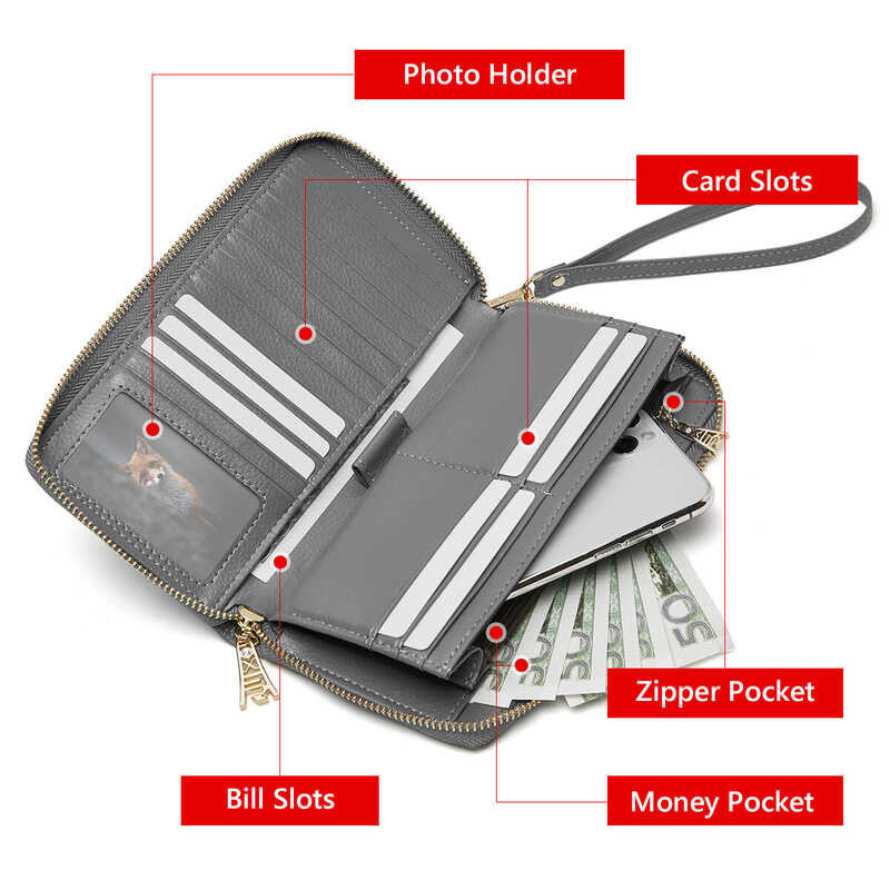 ❤ FOXER Women Genuine Leather Long Wallet Lady Clutch With Wristlet Strap Credit Card Holder Cell
