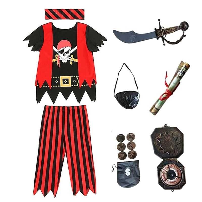 Boys Pirate Costume Captain Jack Pirate Toy Costume Set Halloween Party Kids Adventure Costume Vint