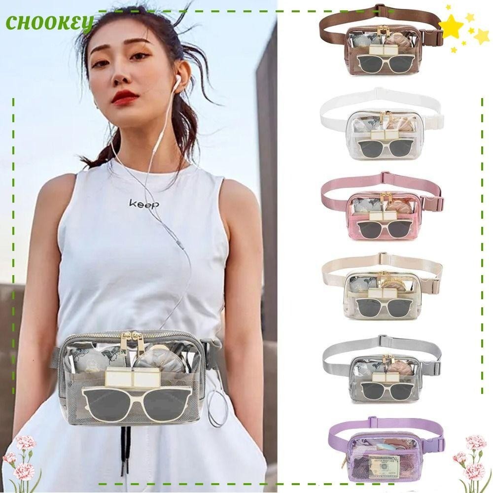 Chookey กระเป๋าคาดเอว PVC ใส กันน้ํา มีซิป ความจุขนาดใหญ่ แฟชั่นสําหรับผู้หญิง