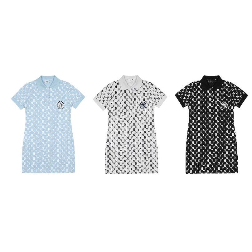 [พร้อมส่ง]  ใหม่ ชุดเดรส MLB NY ผ้าฝ้าย แขนสั้น คอปกโปโล ปักลาย