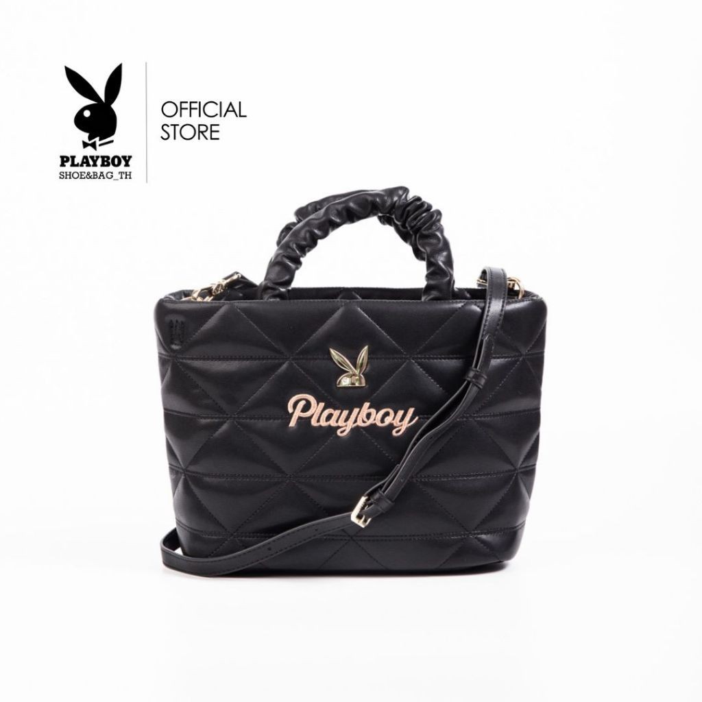 Playboy กระเป๋าสะพายข้างผู้หญิง รุ่น ST-B241PB553 ดีไซน์ทรงชอปปิ้งเย็บนวมหูย่น มี2สี สีครีมและสีดำ