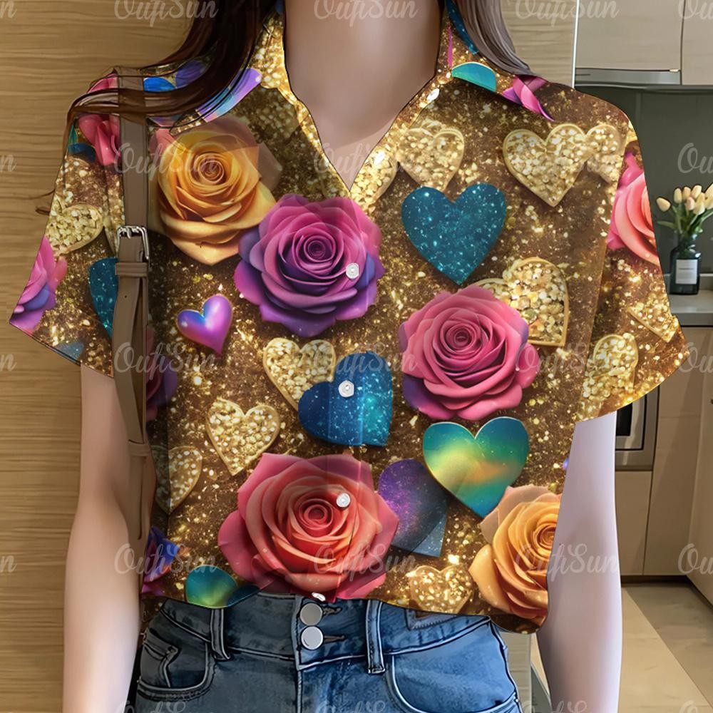 เสื้อลายดอกผู้หญิงแขนสั้น ไซส์ใหญ่ ลายสายรุ้ง กราฟฟิตี้ สไตล์ฮาวาย thumbnail 5