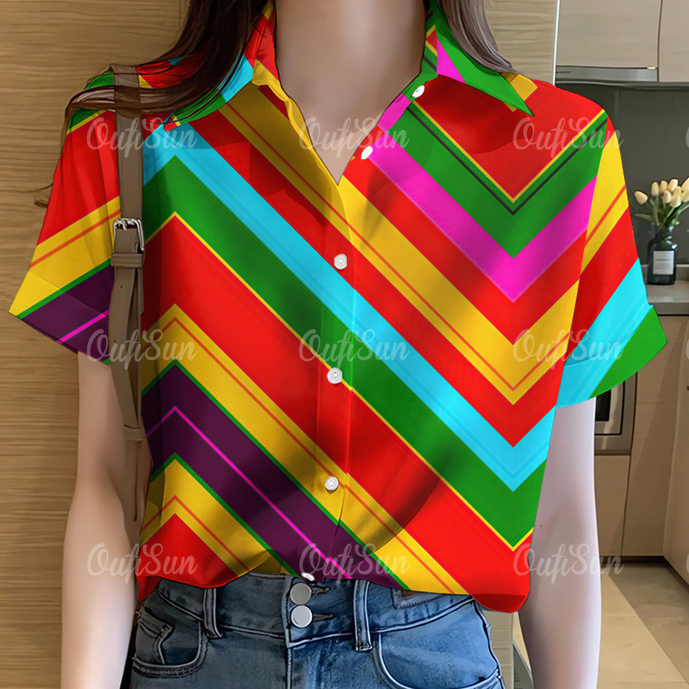 2568ผู้หญิงลายสายรุ้งเสื้อสําหรับผู้หญิง เสื้อผ้าสายรุ้งเสื้อท็อปส์พิมพ์เสื้อแขนสั้นเสื้อฮาวายลําลองทีเสื้อสตรีทสวม โอ เวอร์ไซส์ เสื้อส 54