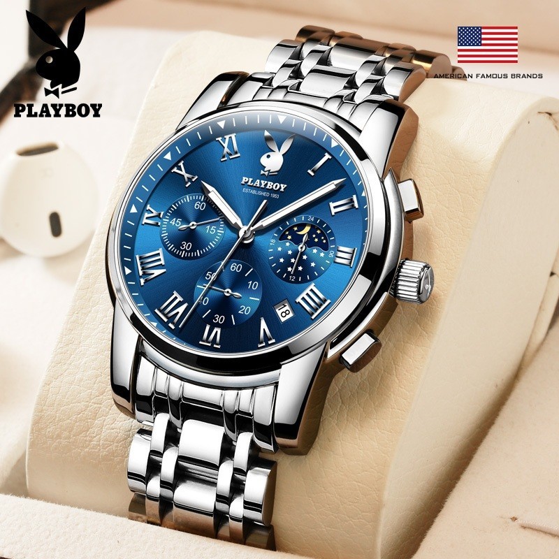 Playboy  3026  ของแท้ พร้อมส่ง นาฬิกาข้อมือควอทซ์แฟชั่น อเนกประสงค์ กันน้ํา เส้นผ่าศูนย์กลาง 40 มม.