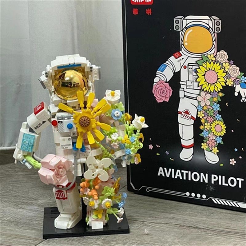 ♞,♘ใช้งานร่วมกับ LEGO ที่วางปากกานักบินอวกาศเชิงกลของเล่นประกอบการศึกษาสำหรับของขวัญช่อดอกไม้สำหรับ