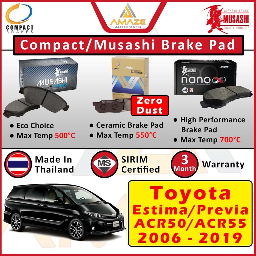 Compact/Musashi (Winner/ MC Ceramic/ Nano Infinity) ผ้าเบรคสําหรับ Toyota Estima / Previa ACR50/ ACR