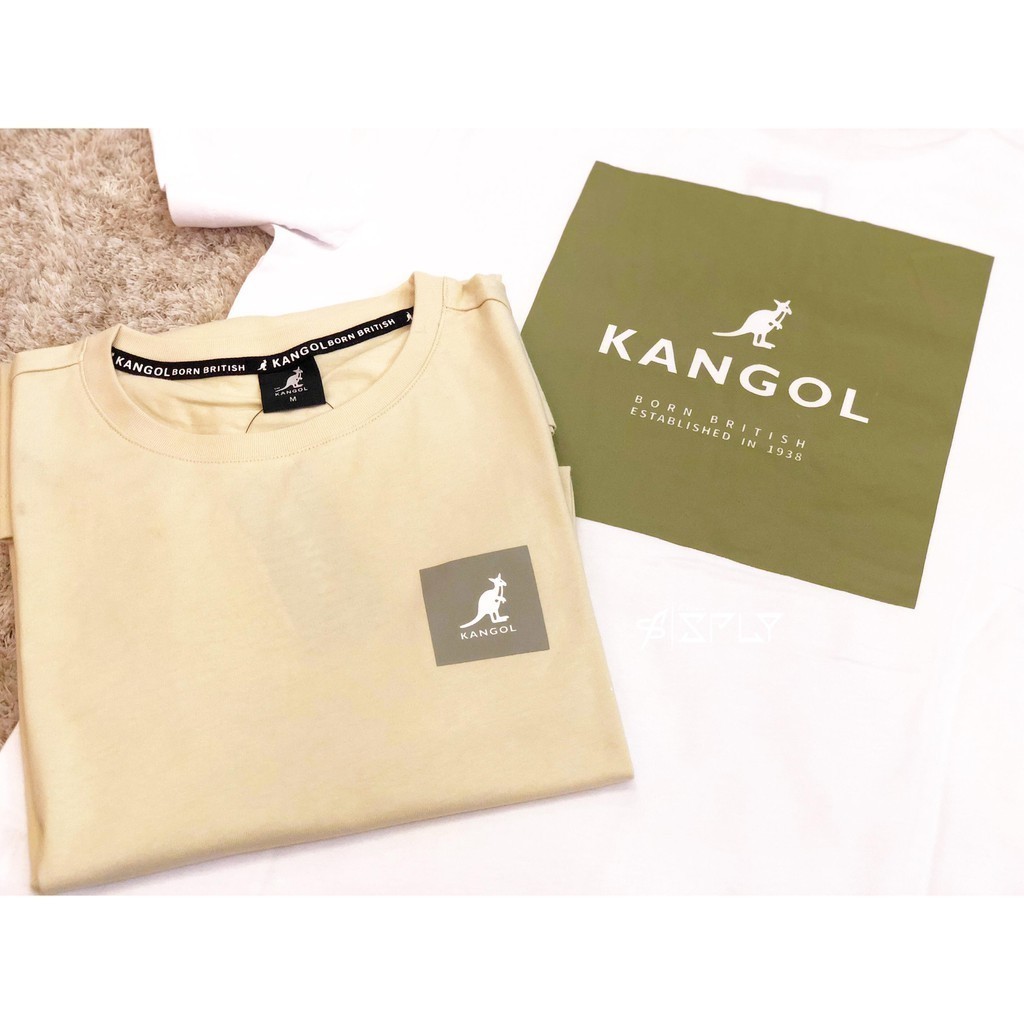 เสื้อยืดแขนสั้น พิมพ์ลายโลโก้จิงโจ้ KANGOL สีขาว สีเบจ