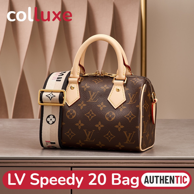♞หลุยส์วิตตอง Louis Vuitton LV Speedy 20 Shoulder Bag พร้อมสายรัด สายสะพายไหล่ที่ถอดออกได้และปรับได