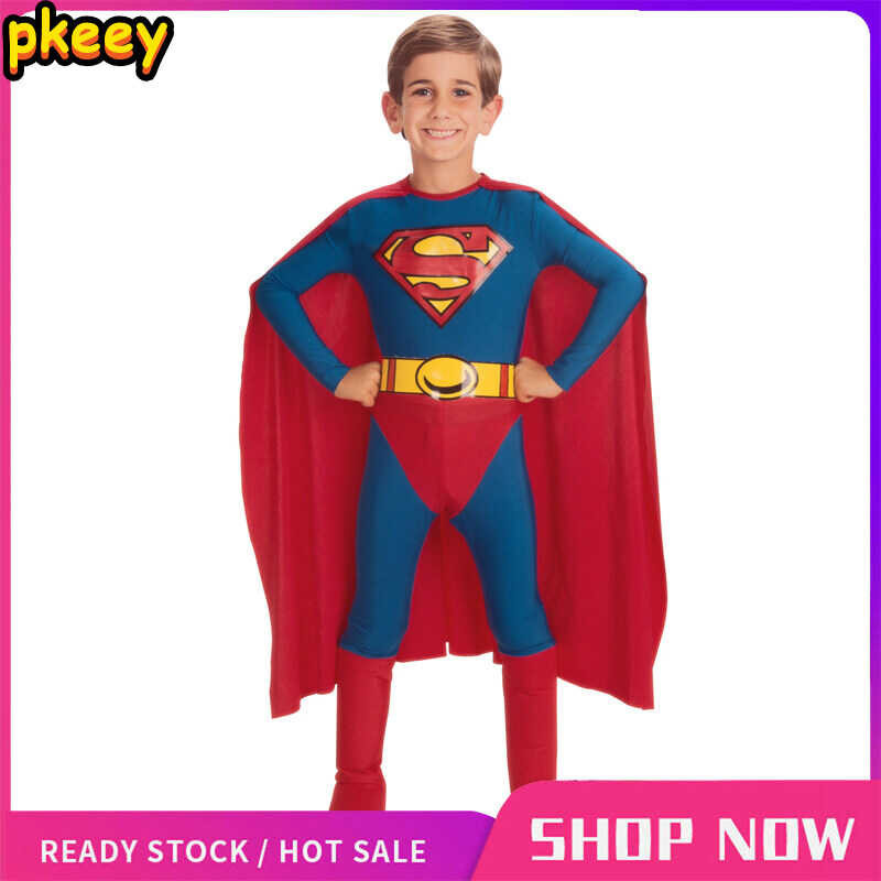 Snailify Kids Superman Costume Boys Superhero Cosplay Jumpsuit Cape Belt Set Halloween Costume For