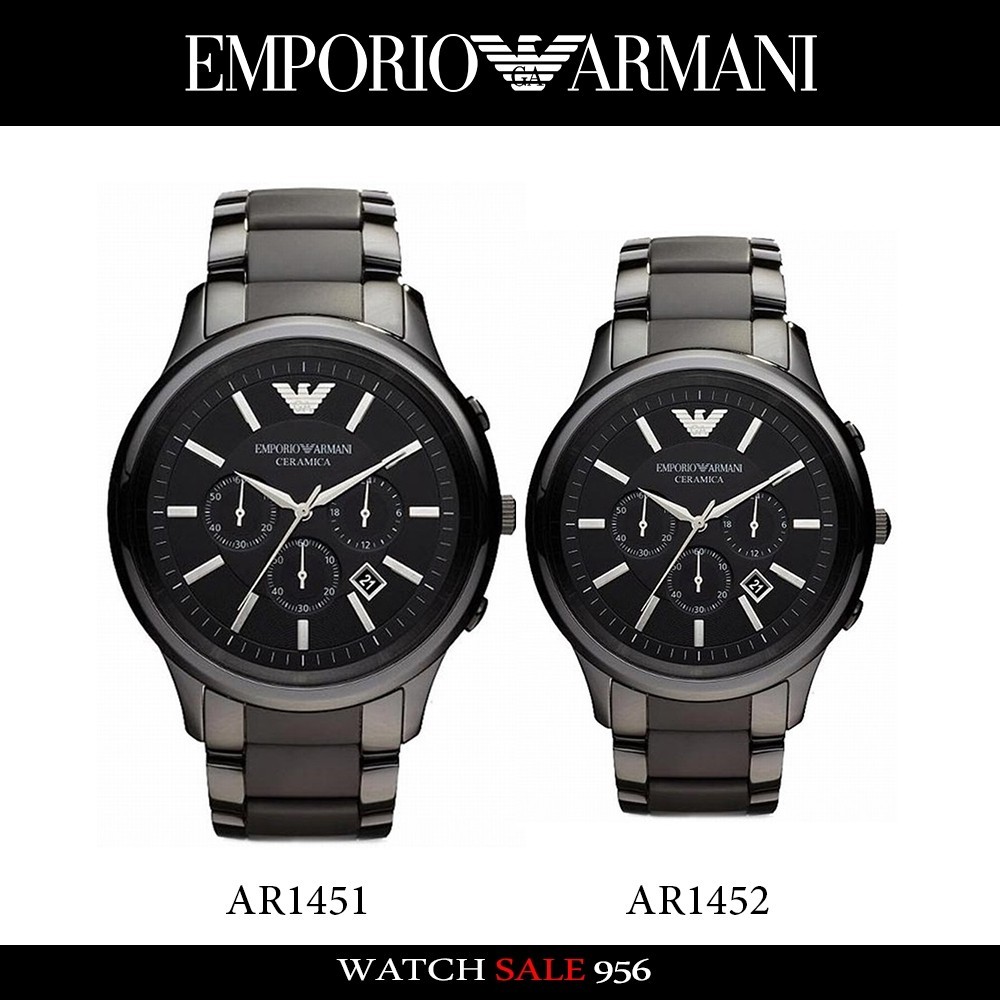 ♞EMPORIO ARMANI Ceramica Chronograph Black Dial - Black นาฬิกาผู้ชาย รุ่น AR1451/AR1452