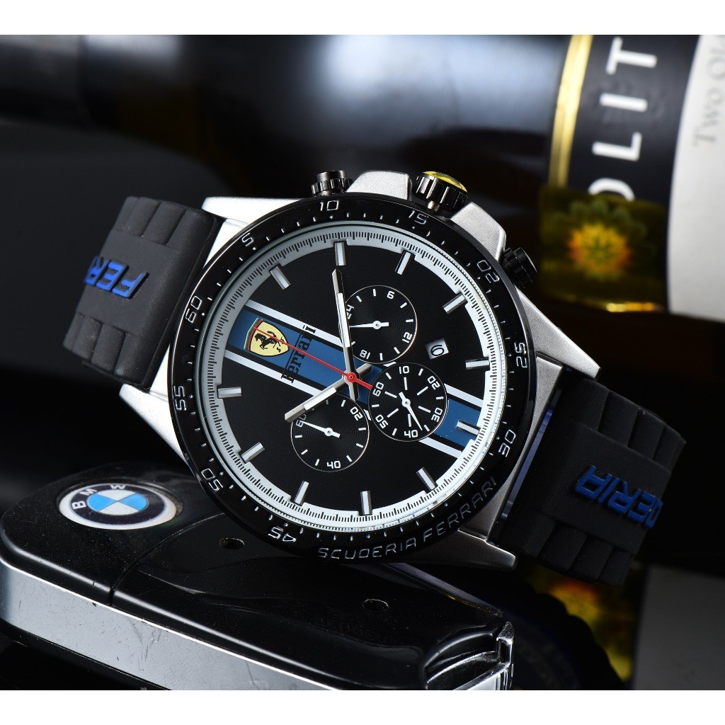 Ferrari Ferrari นาฬิกาข้อมือควอตซ์แฟชั่น สายยางสเตนเลส หน้าปัดหกเหลี่ยม สําหรับบุรุษ Rui Watch 5