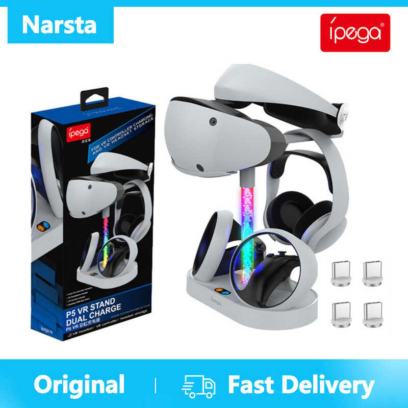 PS Narsta For VR2 Magnetic Absorption Rainbow Charging Stand for PSVR2 Handle Seat with Colorful RG