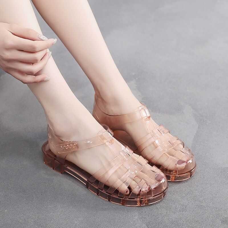 for Women Sandals Clear Summer 2023 Transparent Footwear with Low Heels Ladies Shoes Closed Crystal