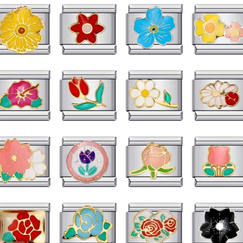 แฟชั่น Y2k หญิงสาวเคลือบทิวลิป Rose Sakura ดอกไม้ Charm Links Fit 9 มม.สร้อยข้อมือสแตนเลส DIY ทําเครื่องประดับ
