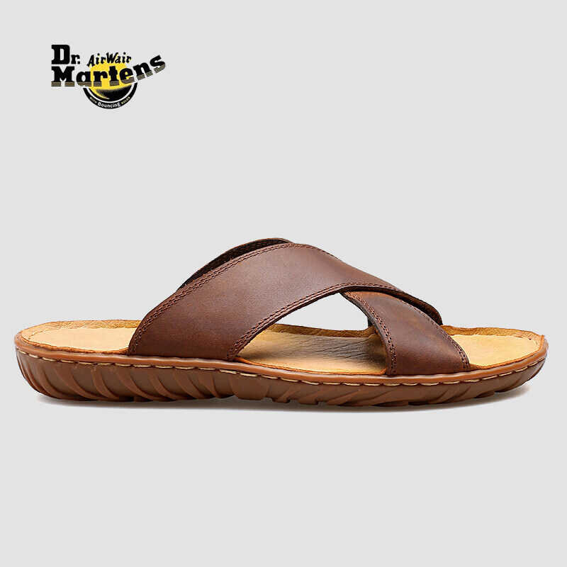 รองเท้าแตะหนังผู้ชายโค้งรองรับรองเท้าแตะกลา Dr. Martens