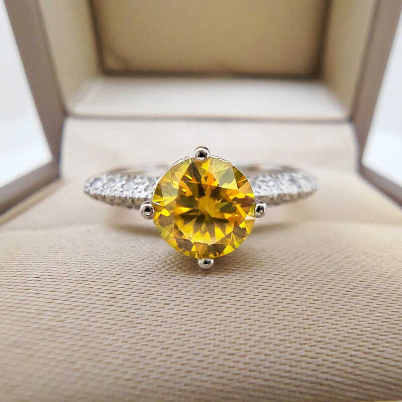 Yellow 1 Carat Moissanite Ring Female 6.5MM Passed Diamond Test 100% - S Sier Lover Jewelry Birthda 