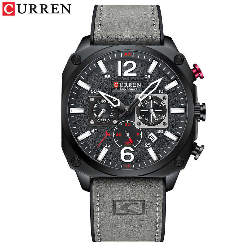 Top Men's CURREN Quartz Wristwatches Male Luminous Chrono Leather Strap Clock Casual Sports Watch