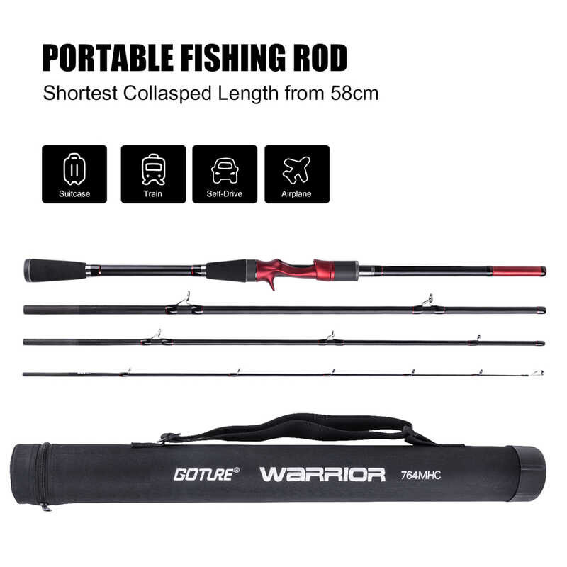 Goture WARRIOR Rotary Casting Fishing คาร์บอนไฟเบอร์ 4 ส่วนท่องเที่ยวน