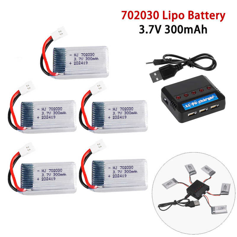 5ชิ้นแบตเตอรี่3.7V 300Mah 702030แบตเตอรี่โดรน Li-Po สำหรับ E55 X11 SYMA Fq17w F180 U816โดรนอาร์ซีแบต