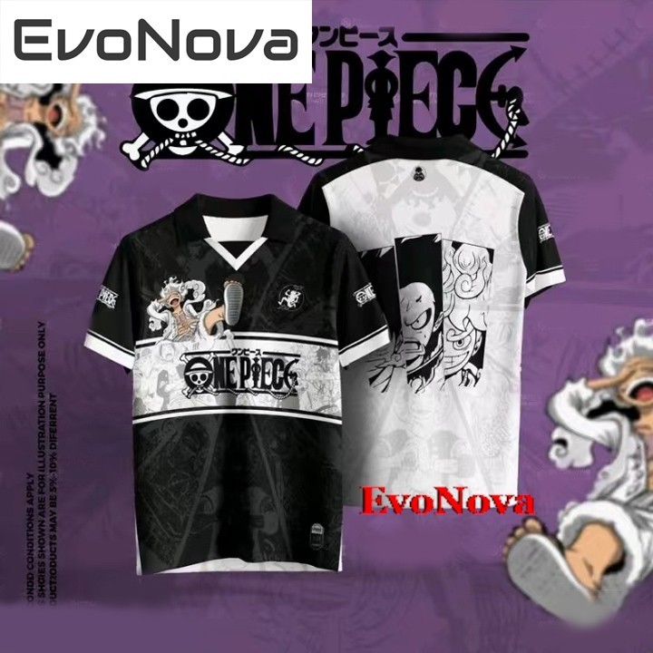 ชุดเสื้อเจอร์ซีย์อนิเมะ Evonova ONE PIECE 2024 รุ่นสีดำและขาว เสื้อแขนสั้นผู้ชาย คอปกย้อนยุค เสื้อเจอร์ซีย์ไมโครไฟเบอร์แบบซับลิเมชั่นเต็มรูปแบบ เสื้อผ้าสตรีทแวร์ยูนิเซ็กซ์