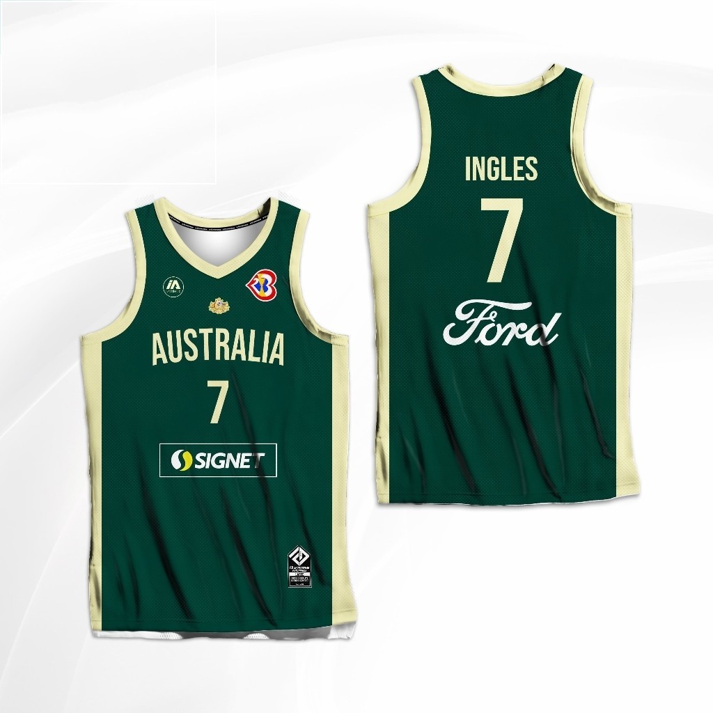 ชื่อที่กําหนดเอง-AUSTRALIA BASKETBALL FIBA WC 2023 MILLS GIDDEY สีเขียว INGLES THYBULLE DARK FULL SU