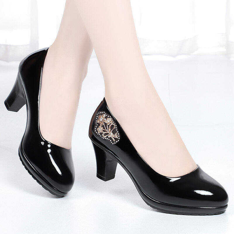 ♎ Soft Women Single High Heels Waterproof Platform Women's Leather Shoes 's