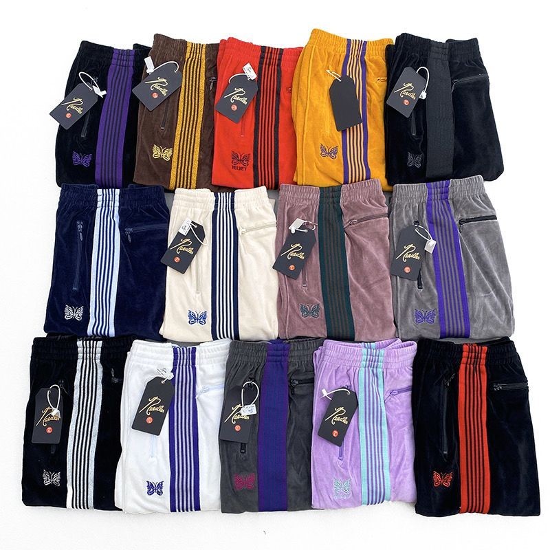 Bjnz Needles Track Butterfly Pants Embroidered Velvet Straight Men's Pants Loose Casual Pants Wide