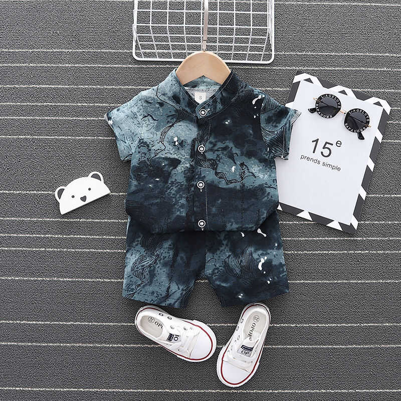 ▣ Boys' Ink Painting Shirt Short Sleeve Shorts Set 0-4 Year Old Baby s
