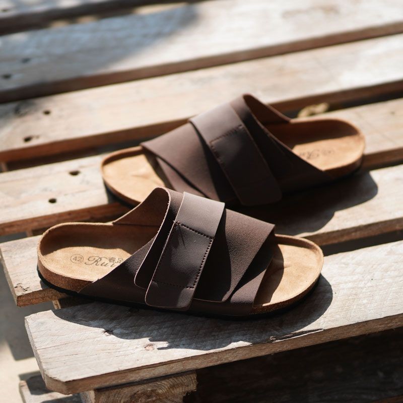 RUIZUSTOCK Mens Cork รองเท้าแตะ Frosted หนัง Neutral รองเท้าแตะผู้หญิง Boken นักเรียนรองเท้าชายหาด