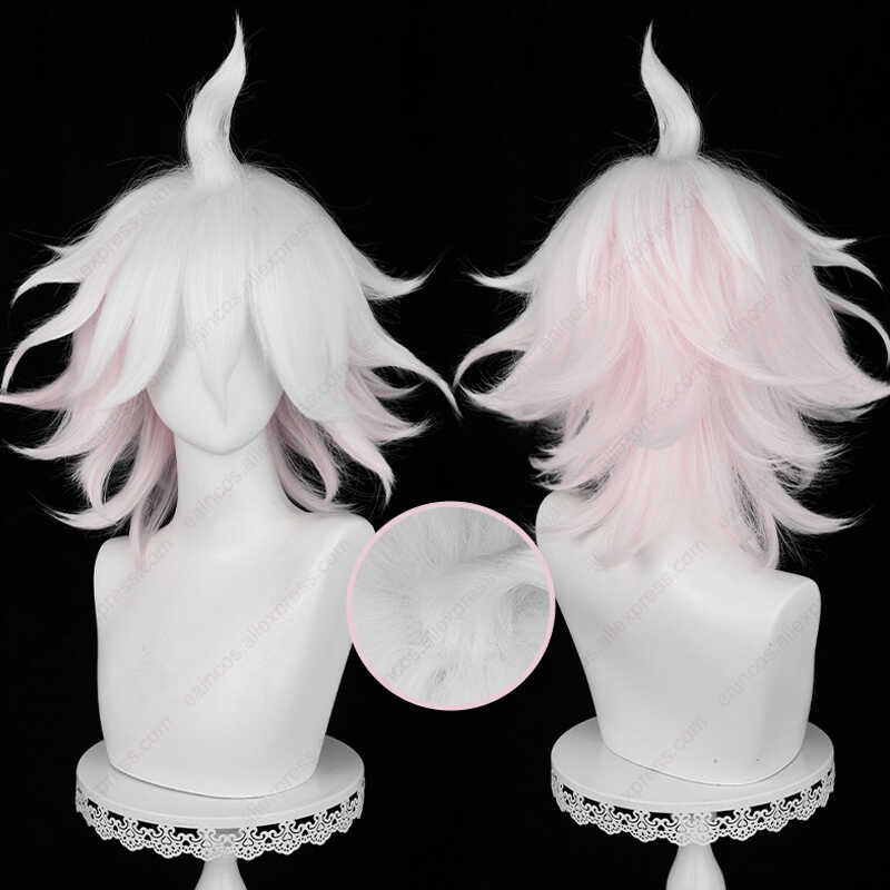 3 Anime Nagito Komaeda คอสเพลย์วิกผม 37 ซม. ยาวสีชมพูสีขาวไล่ระด