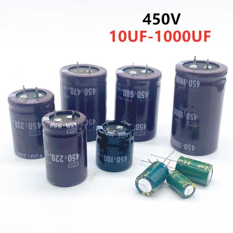 ตัวเก็บประจุอิเล็กโทรไลติคอลูมิเนียม1ชิ้น/ล็อต450v 10Uf-1000Uf 450V 10Uf 22Uf 33Uf 47Uf 220Uf 330Uf 