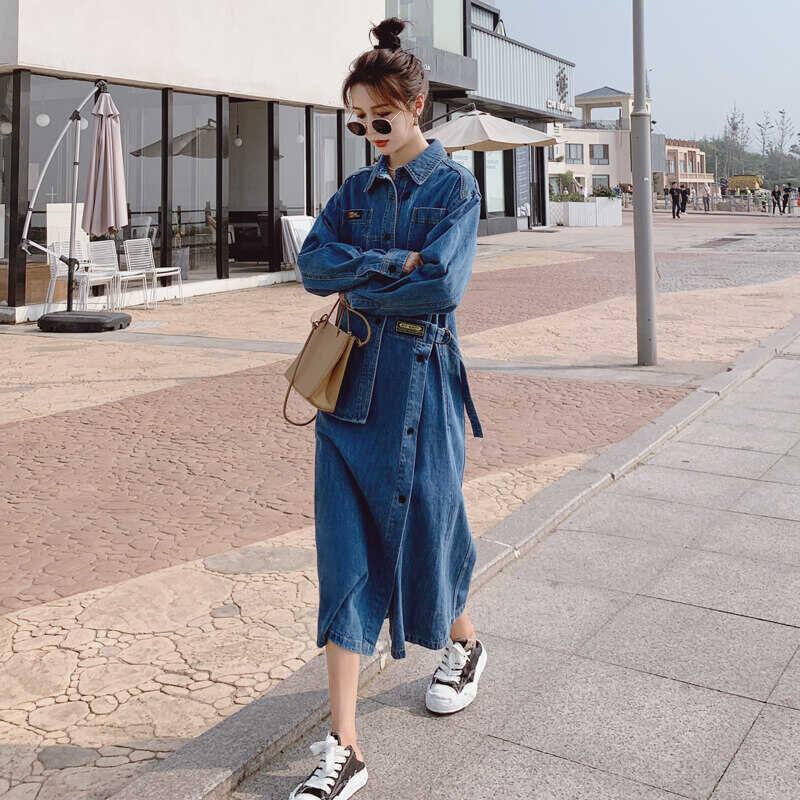 ❤ Kayleigh Design Sense Niche Denim Dress Women Autumn New Style Hong Kong Style Retro Chic Tempe