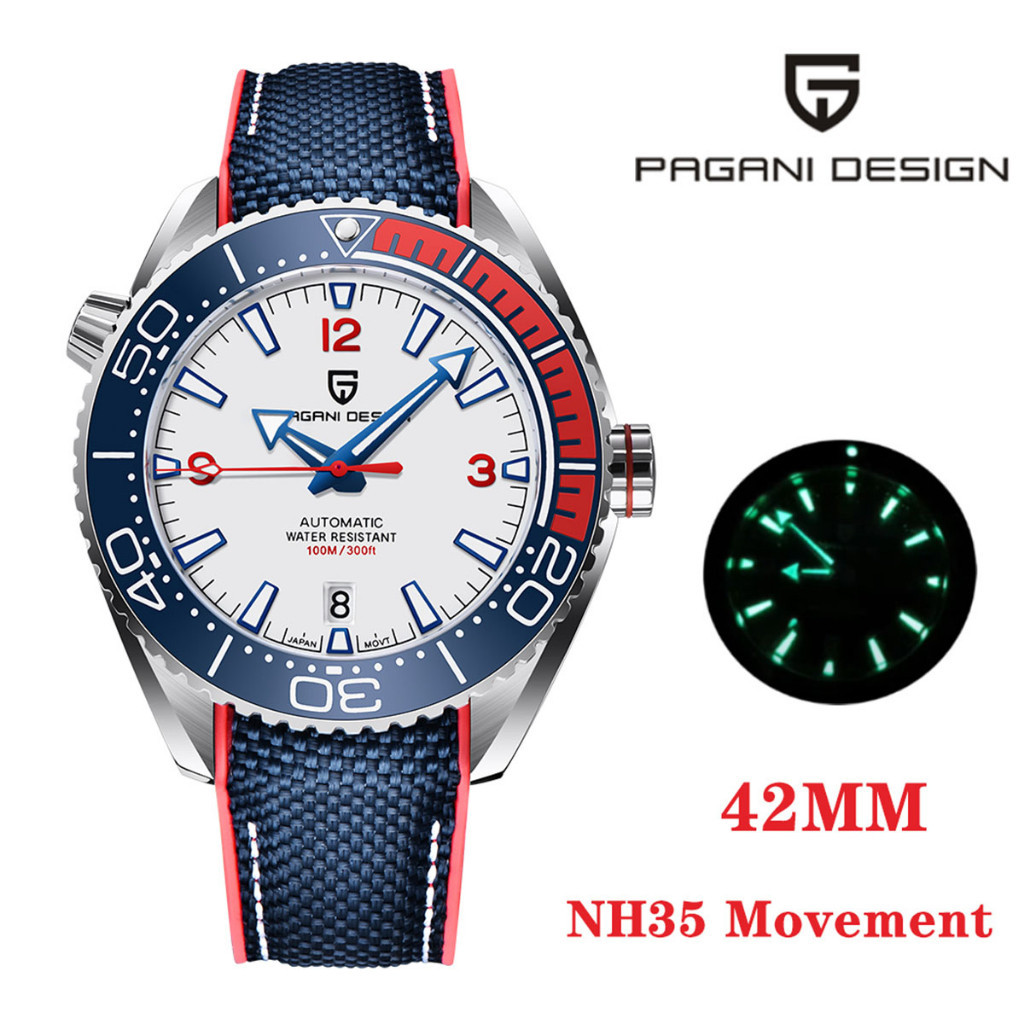 Pagani Design ต้นฉบับ 42mm automatic นาฬิกาผู้ชาย Japan NH35 ความหรูหรา นาฬิกาข้อมือผู้ชาย 100m นาฬ
