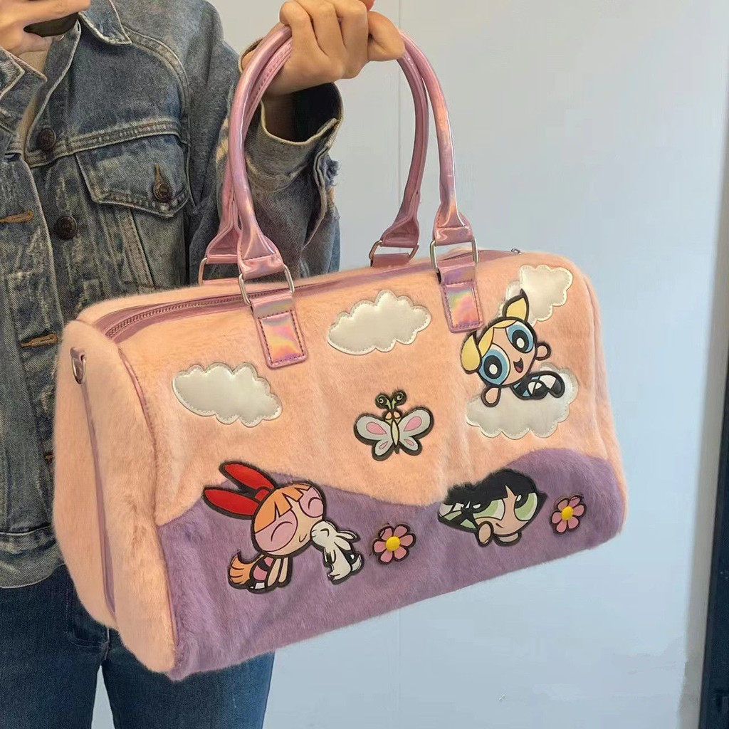 ♞Powerpuff Girls Furry กระเป๋าใหม่ขนาดใหญ่ความจุ Y2K สาวร้อน Sweetheart กระเป๋าถือสนุกกระเป๋าเดินทา