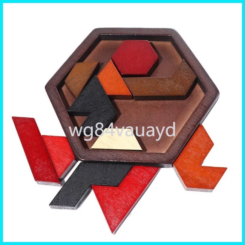 รูปทรงเรขาคณิต Tangram Board ไม้เกมปริศนาสำหรับผู้ใหญ่หกเหลี่ยม IQ สมอง Teaser กระดานปริศนาของเล่นเ