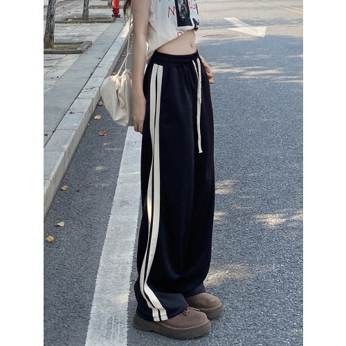 NZN กางเกงวอร์มขากว้าง เอวสูง ทรงหลวม ลายทาง แบบลําลอง