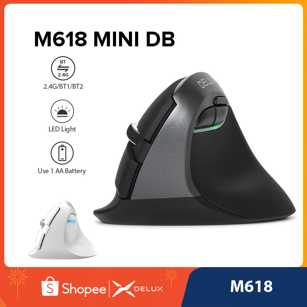 Delux M618Mini DB เมาส์ไร้สายบลูทูธ 2.4GHz แนวตั้ง ออกแบบตามสรีรศาสตร์ สําหรับ Windows Mac