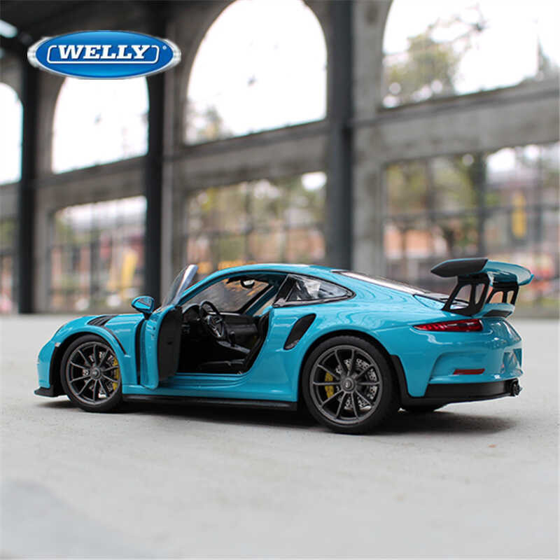 Δ WELLY 1:24 Porsche 911 Gt3 RS Alloy โมเดลรถยนต์สปอร์ต Diecast Racing โลหะจ