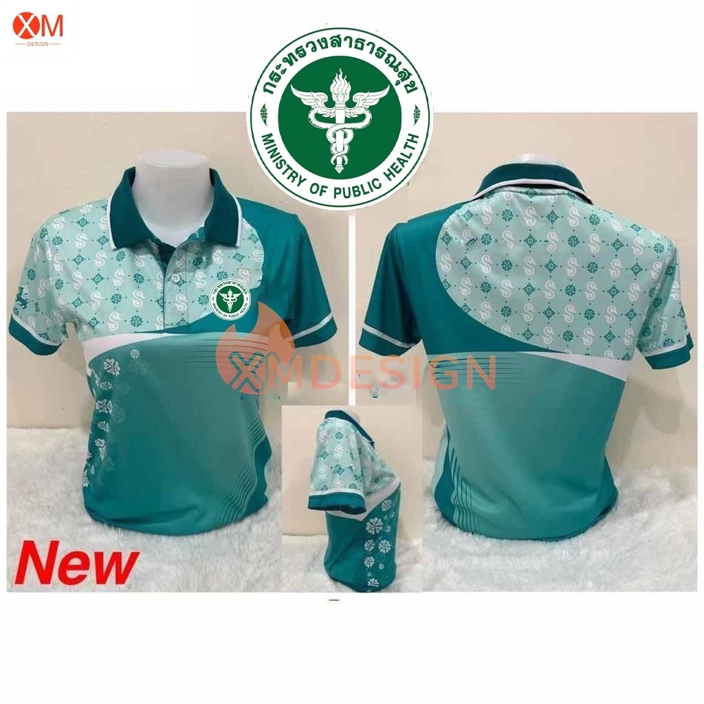 เสื้อโปโลสีฟ้าทะเลสาบพิมพ์ลายดอกไม้ ； เหมาะสำหรับสุภาพบุรุษและสุภาพสตรี (เลือกตราหน่วยงานได้