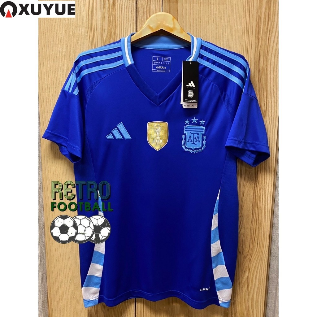 Xuyue เสื้อฟุตบอลทีมชาติ อาเจนติน่า Away เยือน โกปาอาเมริกา 2024 [ 3A ] เกรดแฟนบอล สีน้ำเงิน เหมือนต้นฉบับ