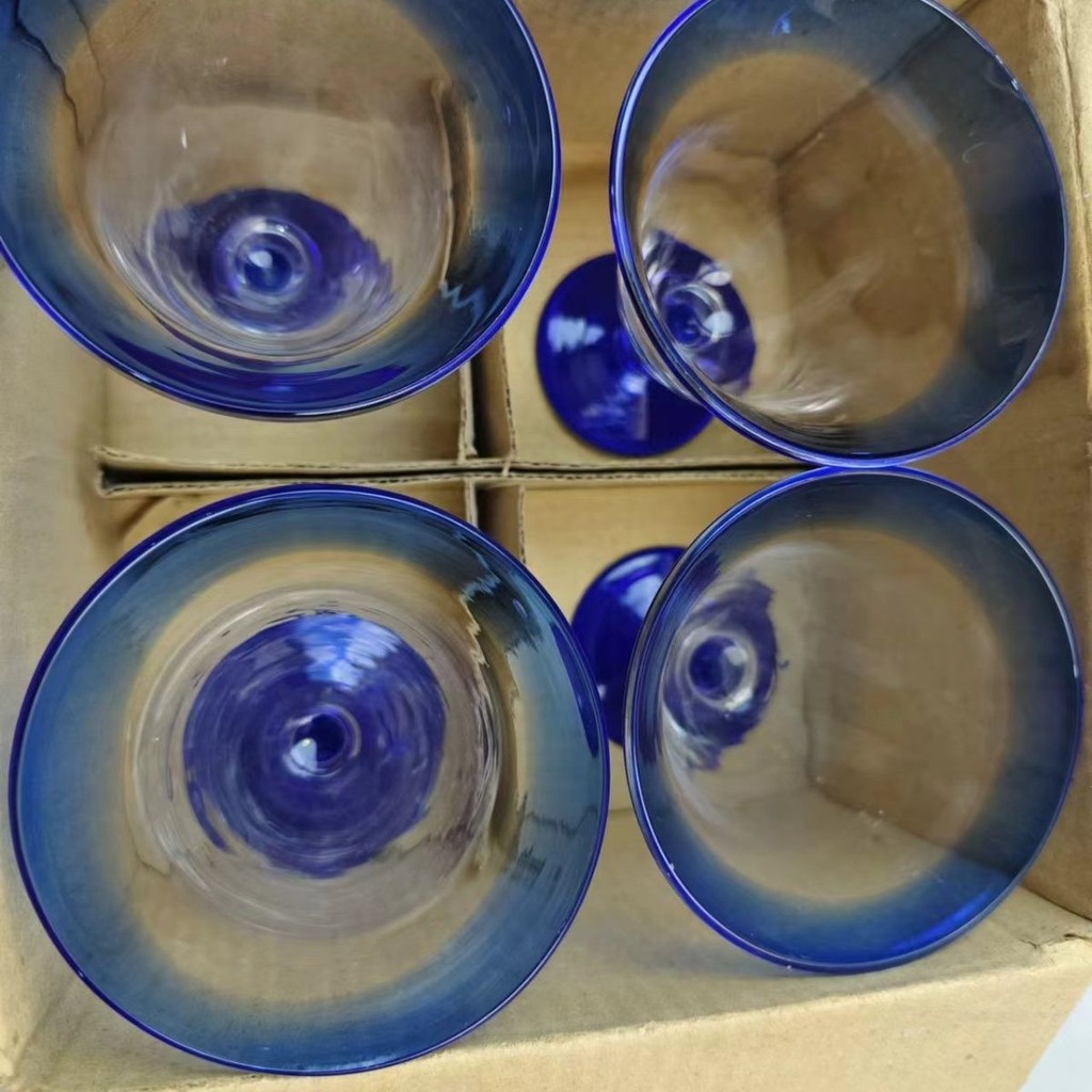 ♞【 1194 คนคอลเล็คชั่น】 Nius Design Blue Transparent Goble Glass Wine Glass Glass Handmade Glass Gla