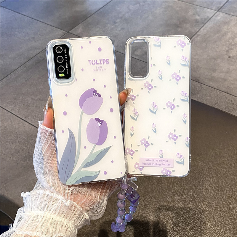 สําหรับ OPPO F9 F11 F21 Pro F25 Pro F27 เคสโทรศัพท์แฟชั่นทิวลิปสีม่วงกันกระแทกสองชั้น IMD ปกหลัง + ส