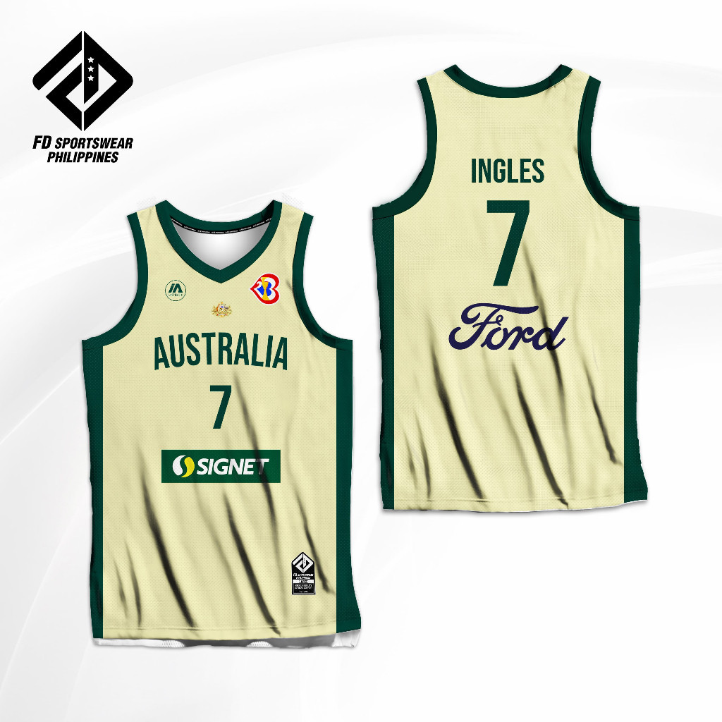 ฟรีที่กําหนดเอง-AUSTRALIA BASKETBALL FIBA WC 2023 MILLS GIDDEY สีเขียว INGLES THYBULLE LIGHT FULL SU