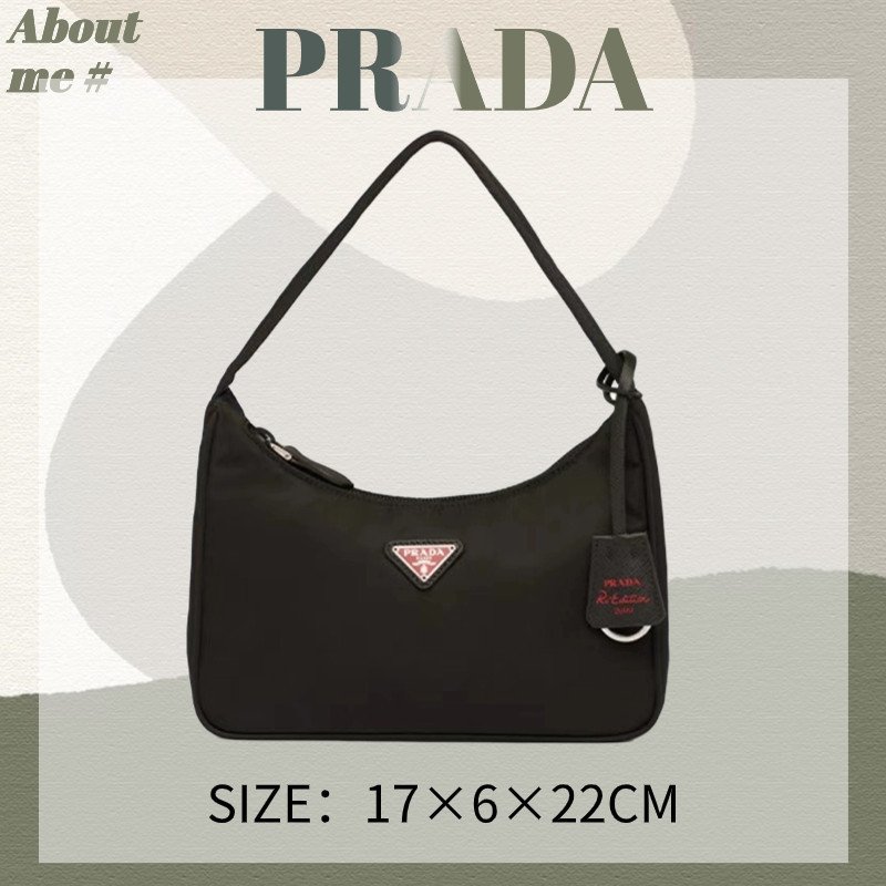 ♞(In Stock) กระเป๋าถือผู้หญิง Prada HOBO series โลโก้สามเหลี่ยมโลหะสีแดง