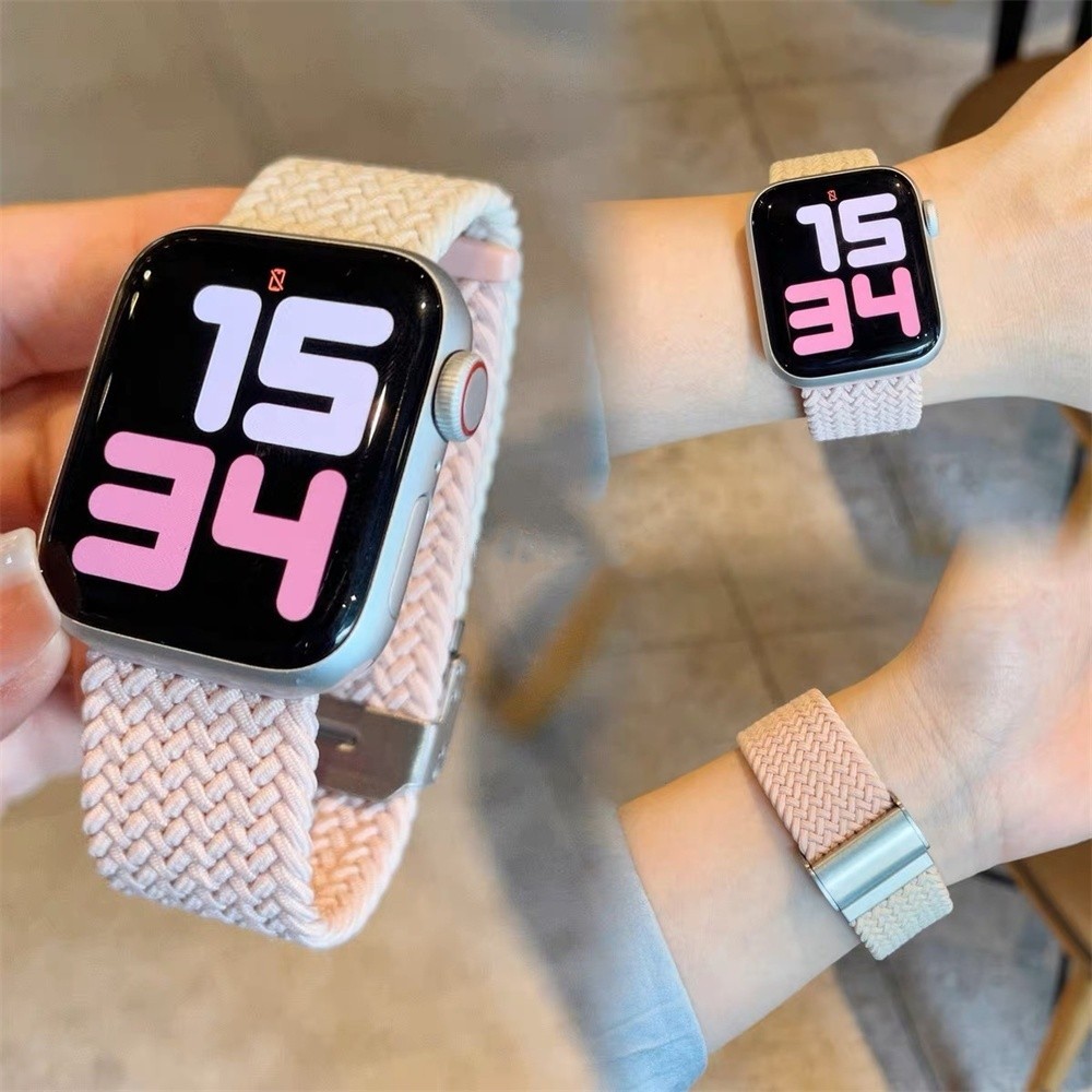 2-in-1 สายนาฬิกาข้อมือไนล่อนถัก ยืดหยุ่น ระบายอากาศ แบบเปลี่ยน สําหรับ Apple Watch S9 8 7 6 5 4 3 S