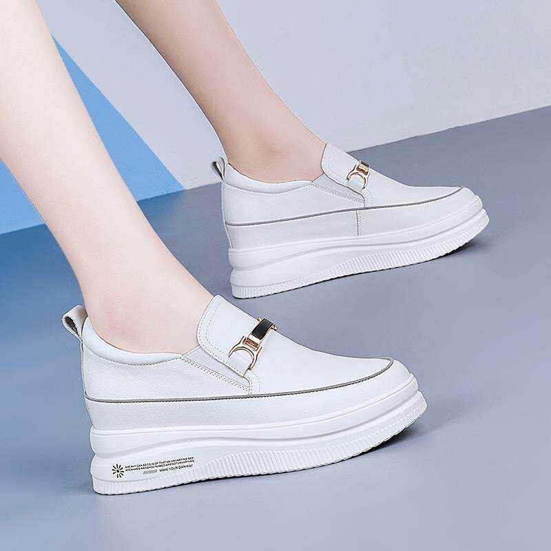 ➧ ZAZA Kore Fashion Wedge Sneakers For Women Thick-Soled White Shoes Increased 7Cm Breathable D N