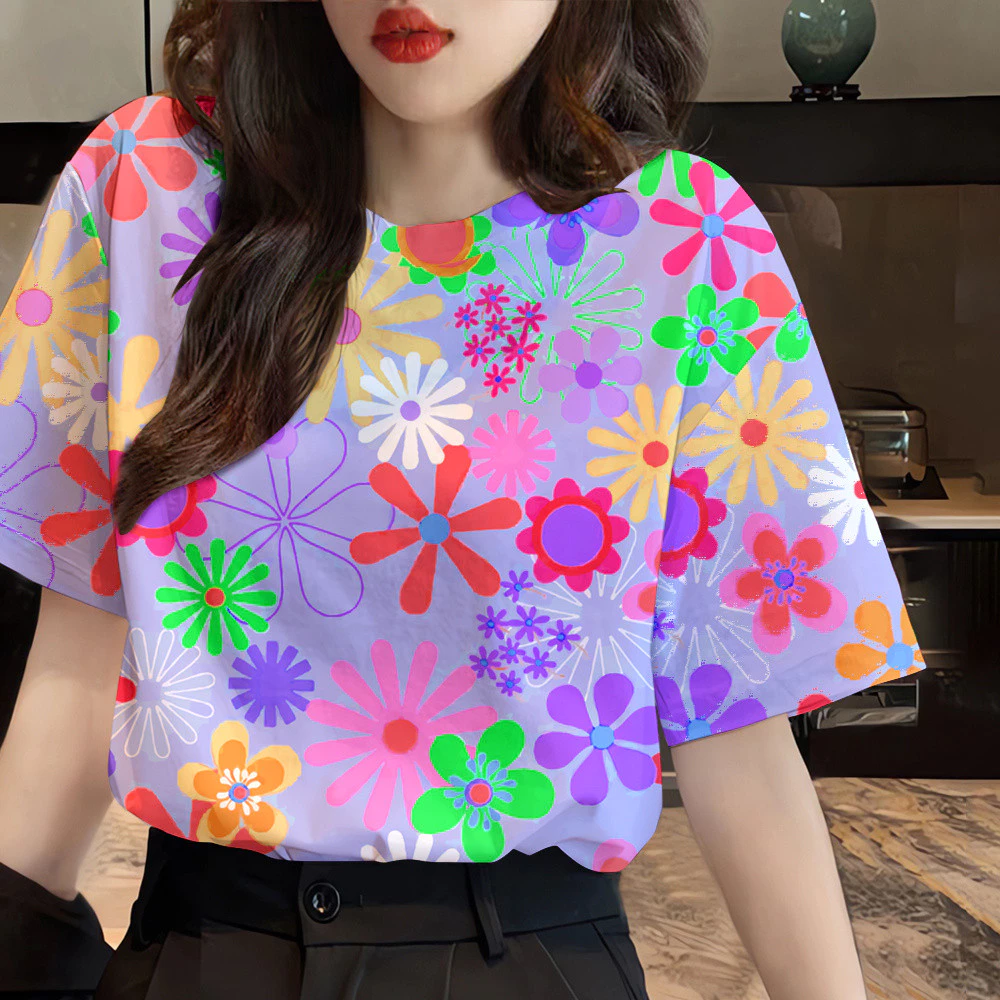 เสื้อลายดอกแขนสั้นทรงคราน ผู้หญิง ฤดูร้อน ไซส์ใหญ่ thumbnail 8